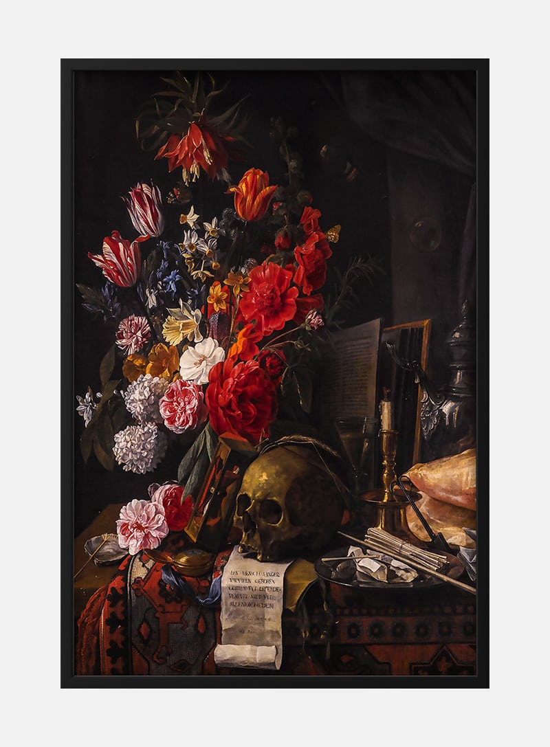 Billede af Skull And Flowers Vintage Plakat