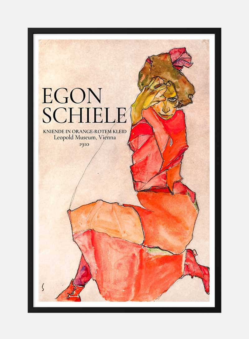 Billede af Egon Schiele - Kniende in orange-rotem Kleid, 1910 Plakat