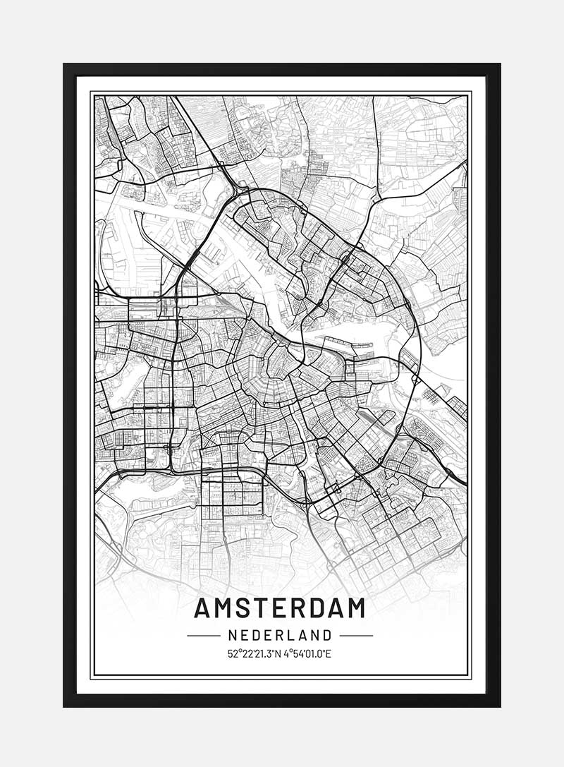 Billede af Kort over Amsterdam- Byplakat